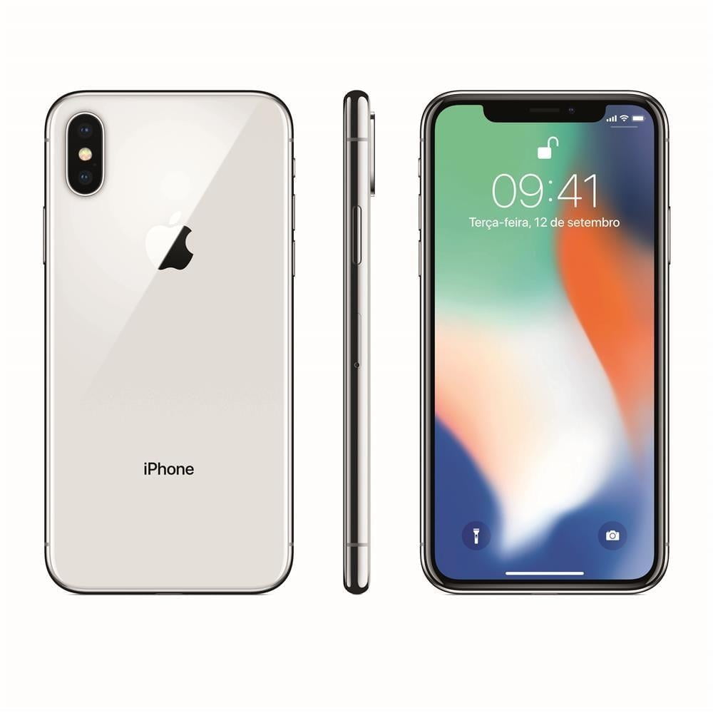 iPhone X Apple com 256GB, Tela Retina HD de 5,8”, iOS 11, Dupla Câmera  Traseira, Resistente à Água e Reconhecimento Facial – Prateado - CellStore